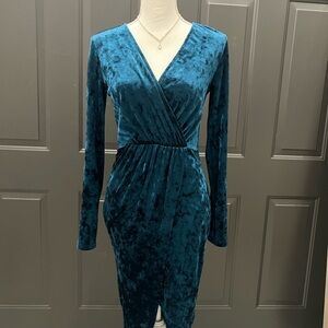 Elegant Teal Velvet Wrap Dress